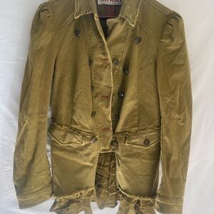 Free People Distressed Utility Jacket in Olive